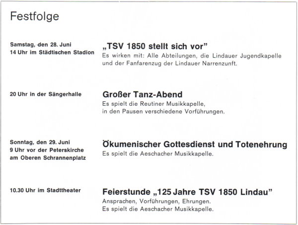 Festprogramm zum 125-jährigen Bestehen des TSV Lindau