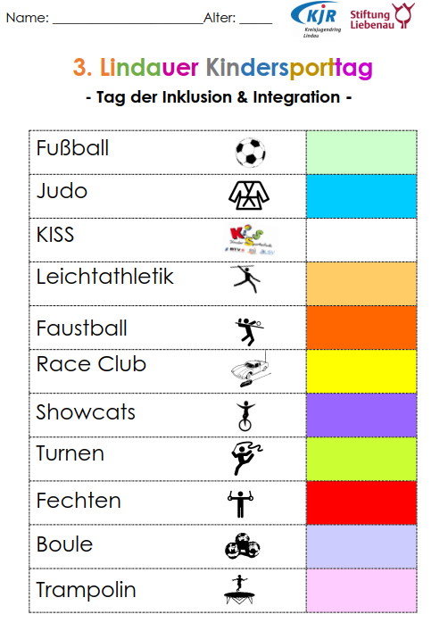 Stempelkarte zum 3. Lindauer Kindersporttag - Tag der Inklusion & Integration